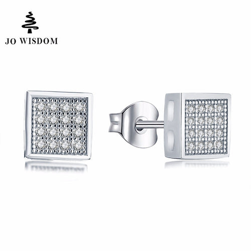 JO WISDOM Classic Design Sliver Color Princess-cut Big Square CZ Cubic Zirconia Wedding Stud Earrings for Women
