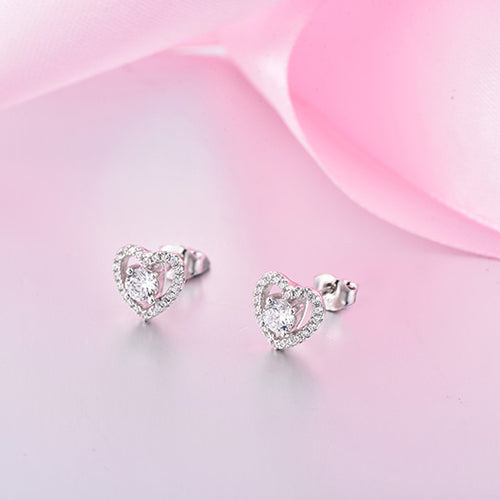 JO WISDOM Fine Jewelry Romantic Heart Stud Earring for Women with CZ Best Gift for Friends