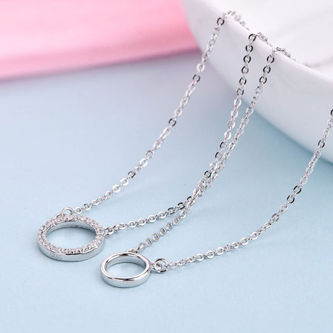 JO WISDOM Fine Jewelry Silver Double Chain Double Round Pendants Accessories Costume Jewelry Fashion Style