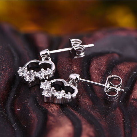 JO WISDOM Fine Jewelry Silver Heart Stud Earrings Ladies jewelery Accessories Earring with CZ Costume Jewelry Earrings Best Gift