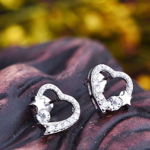 JO WISDOM Fine Jewelry Silver Heart Stud Earrings Ladies jewelery Accessories Earring with CZ Costume Jewelry Earrings