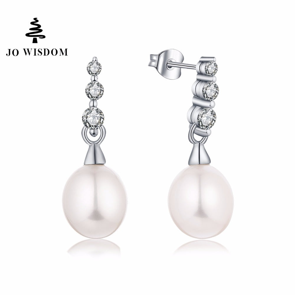 JO WISDOM Fine Jewelry Silver Long Earrings Ladies jewelery Accessories Drop Earring with Pearls Costume Jewelry Earrings