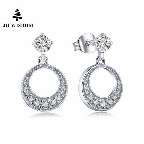 JO WISDOM Fine Jewelry Silver Round Long Earrings Ladies jewelery Accessories Drop Earring with CZ Costume Jewelry Earrings