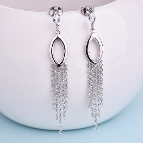 JO WISDOM Fine Jewelry Silver Tassel Long Earrings Ladies jewelery Accessories Drop Earring with CZ Costume Jewelry Earrings