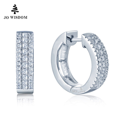 JO WISDOM JEWELS 2017 White Color High Polished Hoop Earrings Paved with AAA Austrian Cubic Zirconia for Wedding Party Jewelry