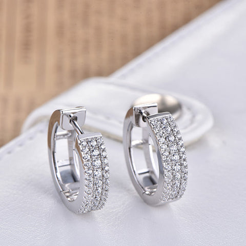 JO WISDOM JEWELS 2017 White Color High Polished Hoop Earrings Paved with AAA Austrian Cubic Zirconia for Wedding Party Jewelry