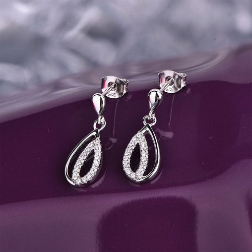 JO WISDOM Silver 925 Jewelry Simple Long Earrings for Women Top Crystal Silver Color Bridal Drop Earrings Wedding Jewelry