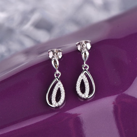 JO WISDOM Silver 925 Jewelry Simple Long Earrings for Women Top Crystal Silver Color Bridal Drop Earrings Wedding Jewelry
