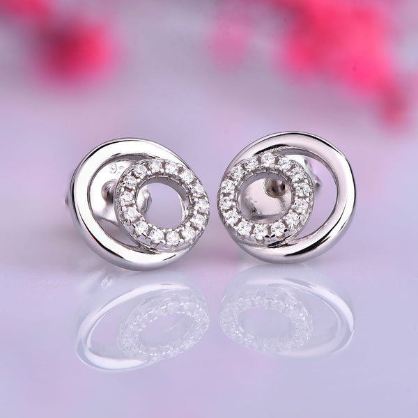 JO WISDOM Silver 925 Jewelry Simpleness Dubbel Round Sharped Sliver Color Stud Earrings Jewelry Made with CZ Wholesale/Dropship