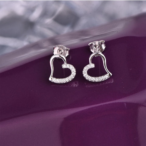 JO WISDOM Silver 925 Jewelry Simpleness Heart Sharped Sliver Color Stud Earrings Jewelry Made with Genuine CZ Wholesale/Dropship
