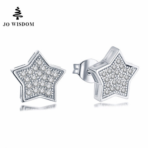 JO WISDOM Silver Earring Star Stud Earrings  with CZ Fine Ladies jewelery Accessories Earring Costume Jewelry Earrings Best Gift
