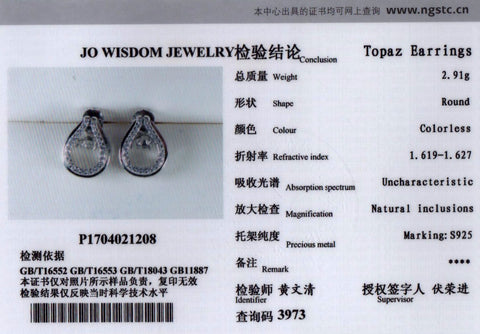 JO WISDOM Silver Stud Earring Women Accessories Costume Jewelery Earrings Wedding Decorations Earrings with Stones Topaz CZ