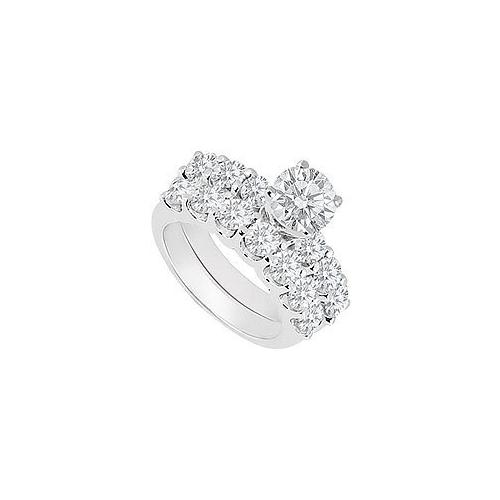 14K White Gold : Blue and White Diamond Engagement Ring with Wedding Band Set 1.15 CT TDW