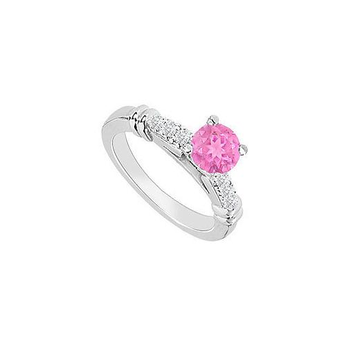 14K White Gold : Pink Sapphire and Diamond Engagement Ring 0.60 CT TGW