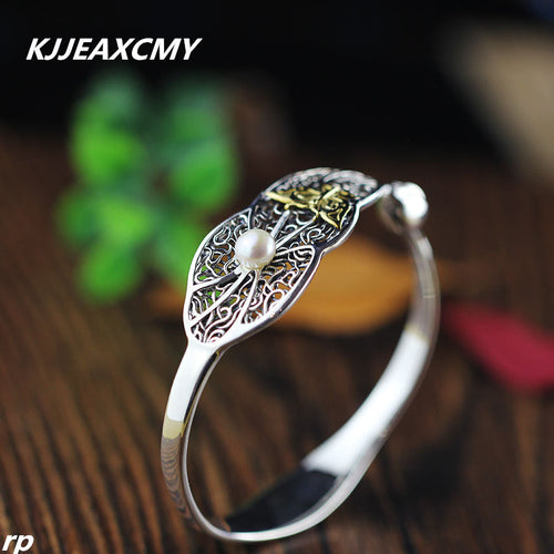 KJJEAXCMY Boutique jewelry, S925 women's national style, new lotus leaf, lotus flower, butterfly opening, women's Pearl Bracelet