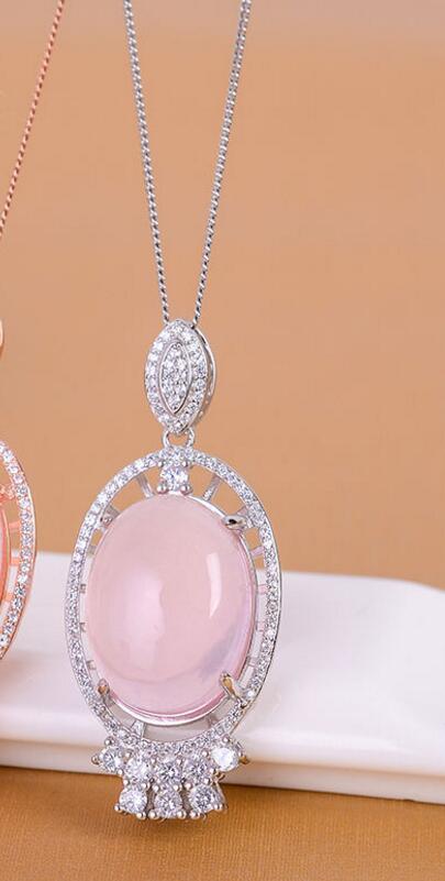 Fine jewelry Female color jewelry 925 silver inlay Natural Rose Quartz Pendant simple wholesale