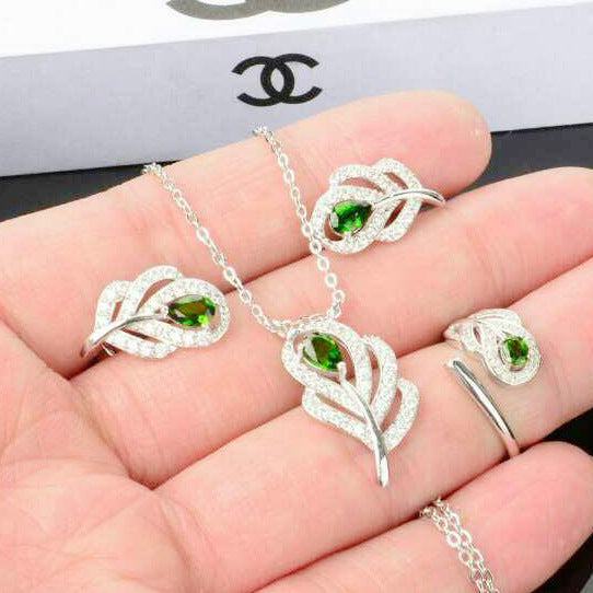 KJJEAXCMY Fine jewelry, Multicolored jewelry natural diopside alive 925 silver jewelry sets boutique fashion female models