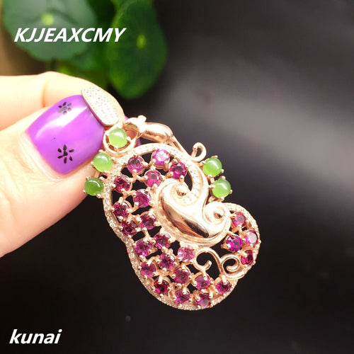 KJJEAXCMY boutique jewelry  925 Silver Chain Necklace clavicle Jade Pendant Silver Inlay lady Natural Garnet Pendant accessories