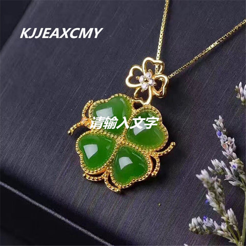 KJJEAXCMY boutique jewelry,925 silver inlaid natural clover natural jade Jasper Pendant Necklace Jewelry Silver jewelry wholesal
