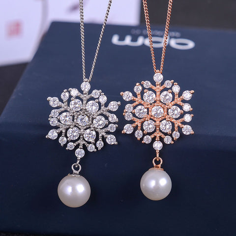KJJEAXCMY boutique jewelry 925 silver inlaid natural pearl snowflake female models pendants, simple and generous wholesale