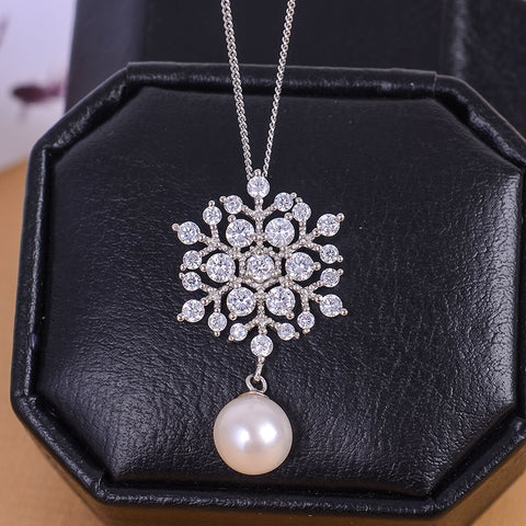 KJJEAXCMY boutique jewelry 925 silver inlaid natural pearl snowflake female models pendants, simple and generous wholesale