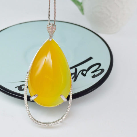 KJJEAXCMY boutique jewelry,925 silver inlay large Drop Pendant Korean Korean yellow crystal necklace female models