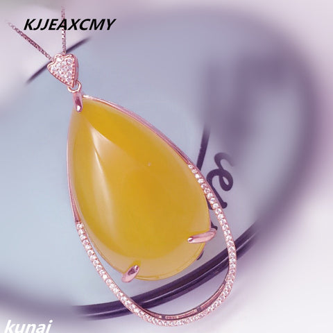 KJJEAXCMY boutique jewelry,925 silver inlay large Drop Pendant Korean Korean yellow crystal necklace female models