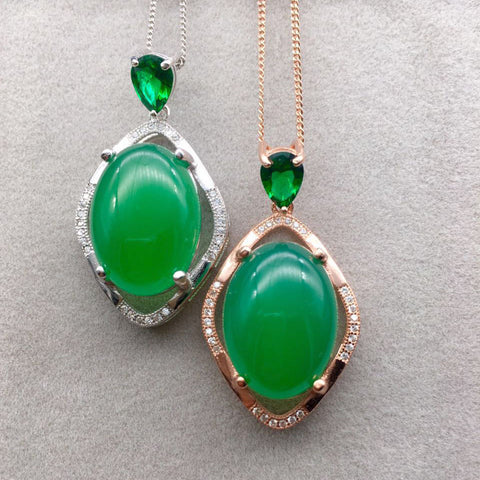 KJJEAXCMY boutique jewelry,925 silver inlay natural green chalcedony wholesale style simple and elegant