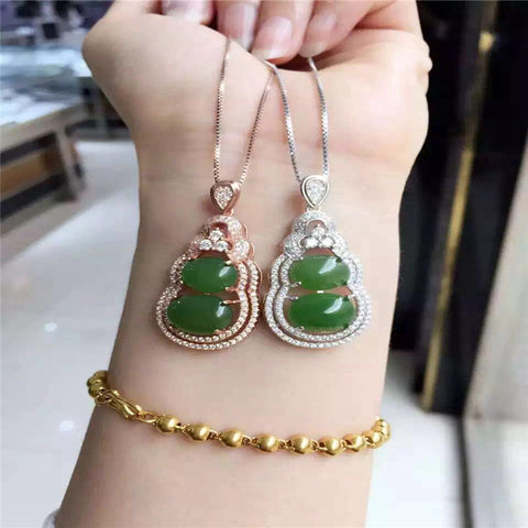KJJEAXCMY boutique jewelry,925 sterling silver inlaid with natural Xinjiang Hetian jade pendant, gourd type jade ornaments femal
