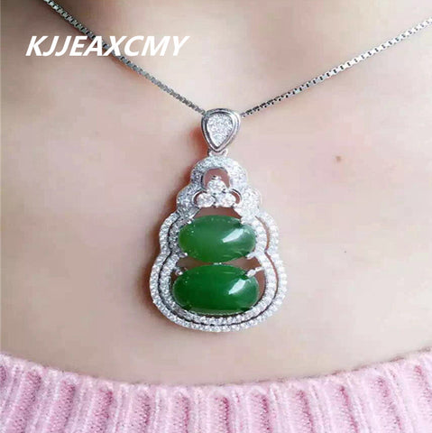 KJJEAXCMY boutique jewelry,925 sterling silver inlaid with natural Xinjiang Hetian jade pendant, gourd type jade ornaments femal