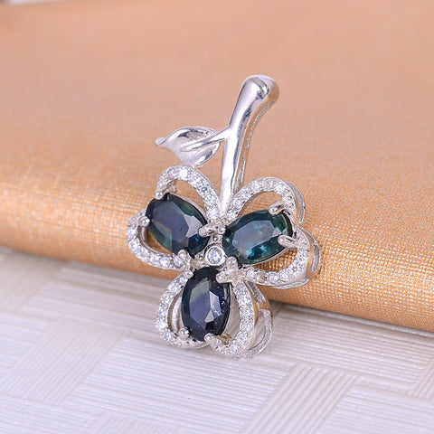 KJJEAXCMY boutique jewelry Clover pendant, 925 silver inlaid natural sapphire female pendant, simple and generous wholesale
