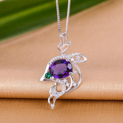 KJJEAXCMY boutique jewelry Colorful jewelry, 925 silver inlaid Amethyst dolphin female models pendants, simple and generous whol