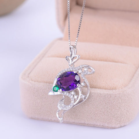KJJEAXCMY boutique jewelry Colorful jewelry, 925 silver inlaid Amethyst dolphin female models pendants, simple and generous whol