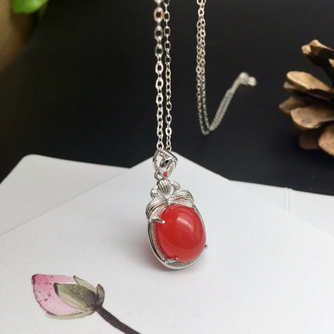 KJJEAXCMY boutique jewelry,Colorful jewelry 925 silver inlaid natural South Red pendants, simple generous wholesale women