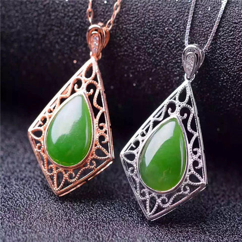 KJJEAXCMY boutique jewelry,Jade pendant with 925 silver necklace, natural spinach green and Hetian jade pendant