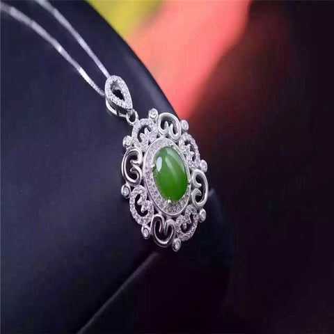 KJJEAXCMY boutique jewelry,Jade pendant with 925 silver necklace, natural spinach green and Hetian jade pendant
