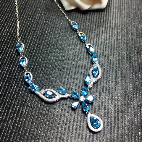 KJJEAXCMY boutique jewelry,Ladies Necklace Jewelry 925 silver inlay Natural Blue Topaz Necklace