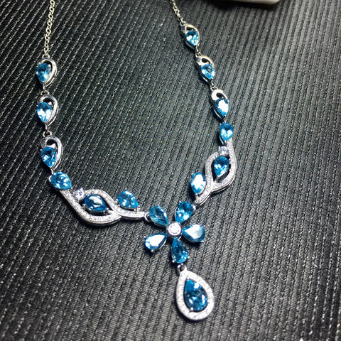 KJJEAXCMY boutique jewelry,Ladies Necklace Jewelry 925 silver inlay Natural Blue Topaz Necklace