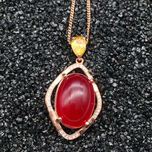 KJJEAXCMY boutique jewelry Multicolored 925 silver inlay Carnelian Chinese red pendant simple wholesale female