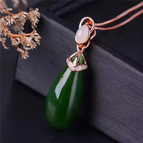 KJJEAXCMY boutique jewelry,Natural Russian Jasper female pendant, S925 silver inlay, natural jade, large water drop necklace, je