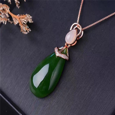 KJJEAXCMY boutique jewelry,Natural Russian Jasper female pendant, S925 silver inlay, natural jade, large water drop necklace, je