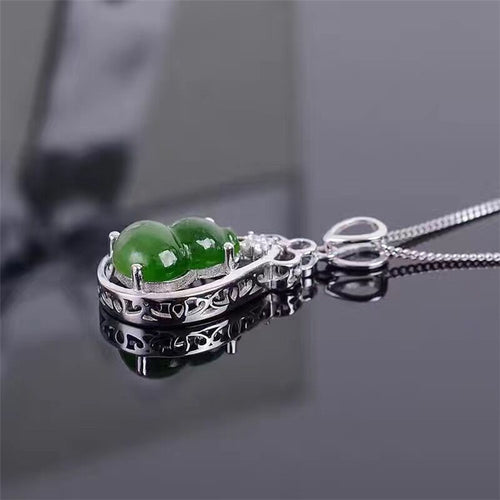 KJJEAXCMY boutique jewelry,Natural and Tian Biyu Gemstone Pendant, 925 silver inlay, gourd, ladies