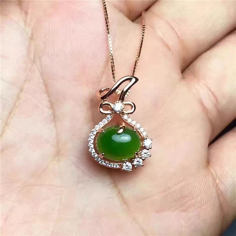 KJJEAXCMY boutique jewelry,Natural and Tian Biyu gemstone female Pendant with 925 silver inlaid Necklace ornaments