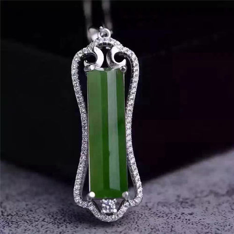 KJJEAXCMY boutique jewelry,Natural jade pendant spinach green 925 silver inlay and jade jewelry pendant Bi Tian