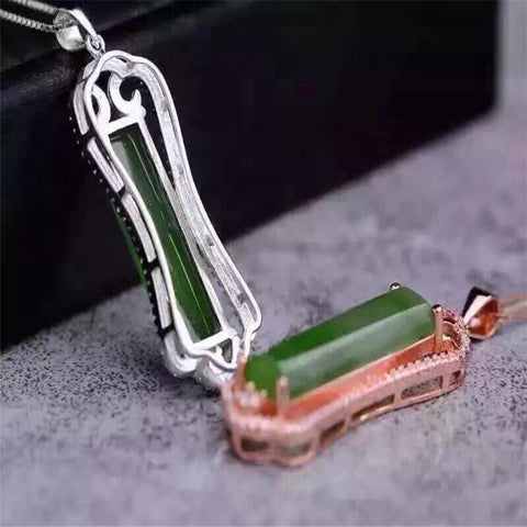 KJJEAXCMY boutique jewelry,Natural jade pendant spinach green 925 silver inlay and jade jewelry pendant Bi Tian