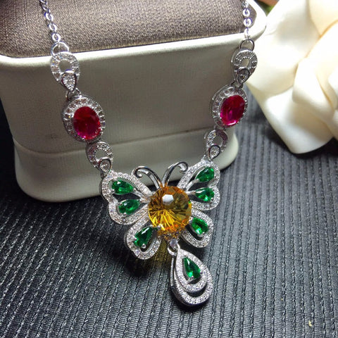 KJJEAXCMY boutique jewelry Processing custom crystal necklace 925 silver yellow crystal necklace exquisite Necklace