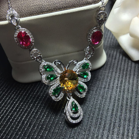 KJJEAXCMY boutique jewelry Processing custom crystal necklace 925 silver yellow crystal necklace exquisite Necklace