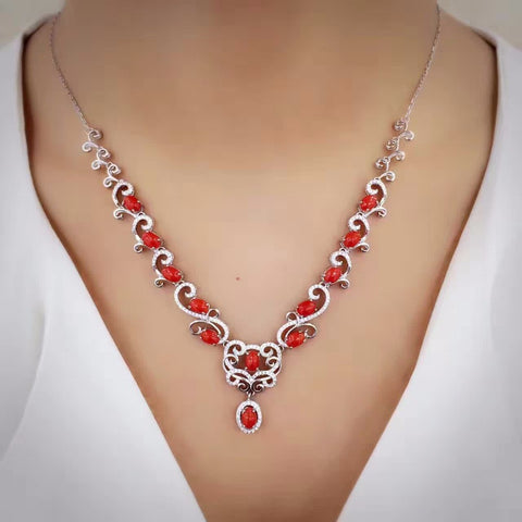 KJJEAXCMY boutique jewelry Women's necklace with 925 silver inlaid with Natural Red Agate Gemstone Necklace