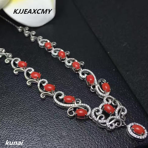 KJJEAXCMY boutique jewelry Women's necklace with 925 silver inlaid with Natural Red Agate Gemstone Necklace