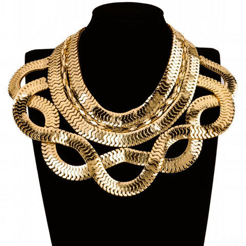 Large Jewelry Statement Gold Silver Snake Chain Bib Choker Punk Collar Pendant Fashion Necklace